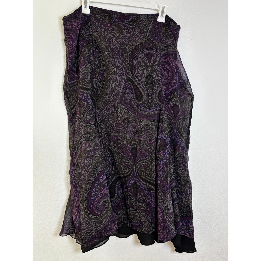 Lauren Ralph Lauren Purple Paisley Silk Midi Skirt Size 16 Asymmetric Ruffle